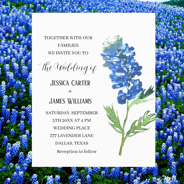 Papier Mariage Floral Aquarelle aux Bleuets du Texas (Créateur téléchargé)
