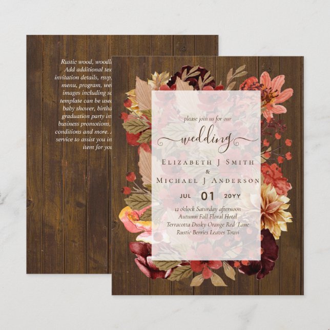 Papier Mariage Floral Automne - BUDGET Orange Bourgogne (Devant / Derrière)