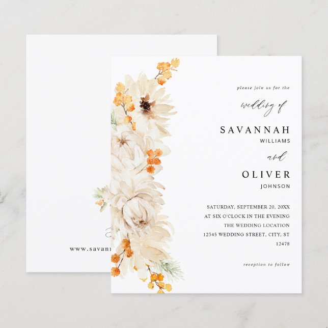 Papier Mariage floral beige et orange Budget (Devant / Derrière)
