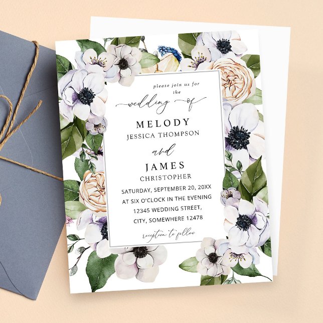 Papier Mariage floral blanc anémone budget (Créateur téléchargé)