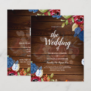 Papier Mariage Floral bleu Bourgogne rustique