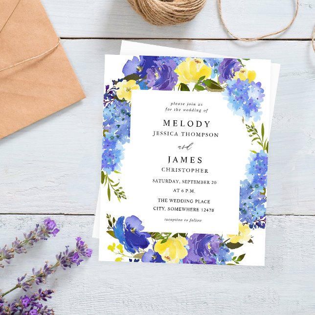 Papier Mariage floral bleu et jaune Budget (Créateur téléchargé)