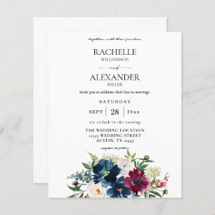 Papier Mariage floral bleu marine, bordeaux et blanc