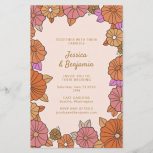 Papier Mariage Floral Bohème Coloré Orange Brûlé à Petit
