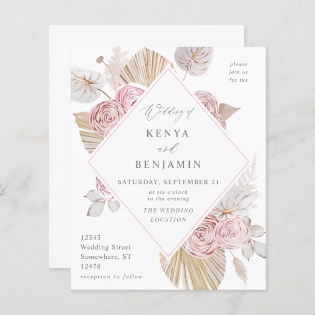 Papier Mariage floral Boho rose budget (Devant / Derrière)