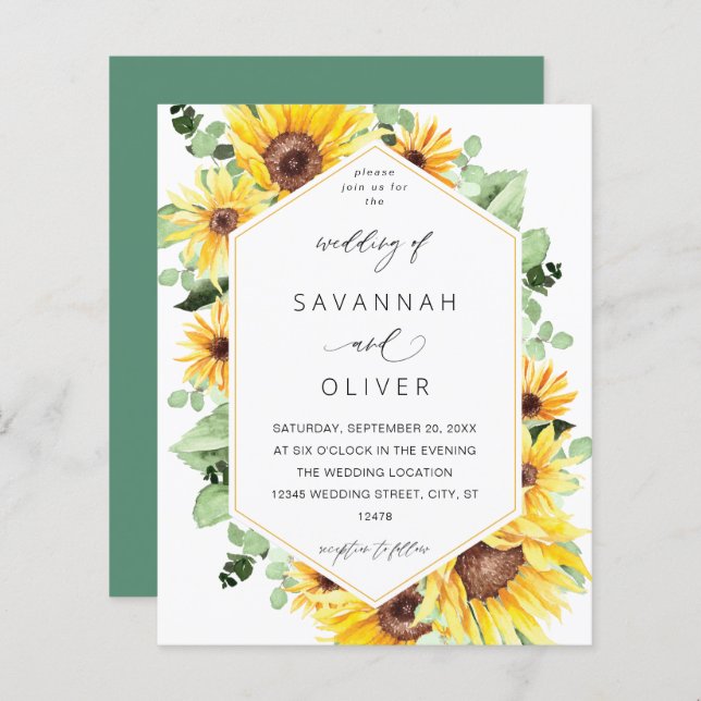 Papier Mariage floral Budget Sunflower & Eucalyptus MOD (Devant / Derrière)