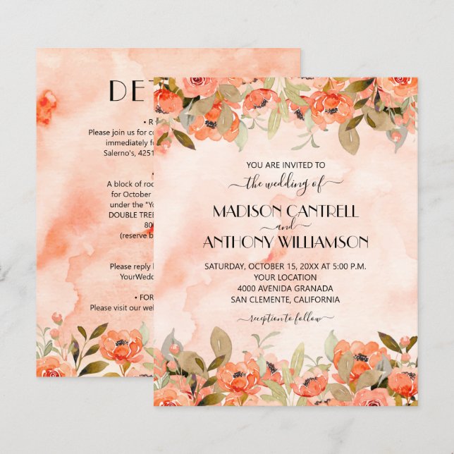 Papier Mariage Floral D'Aquarelle Budget Tout en un Invit (Devant / Derrière)
