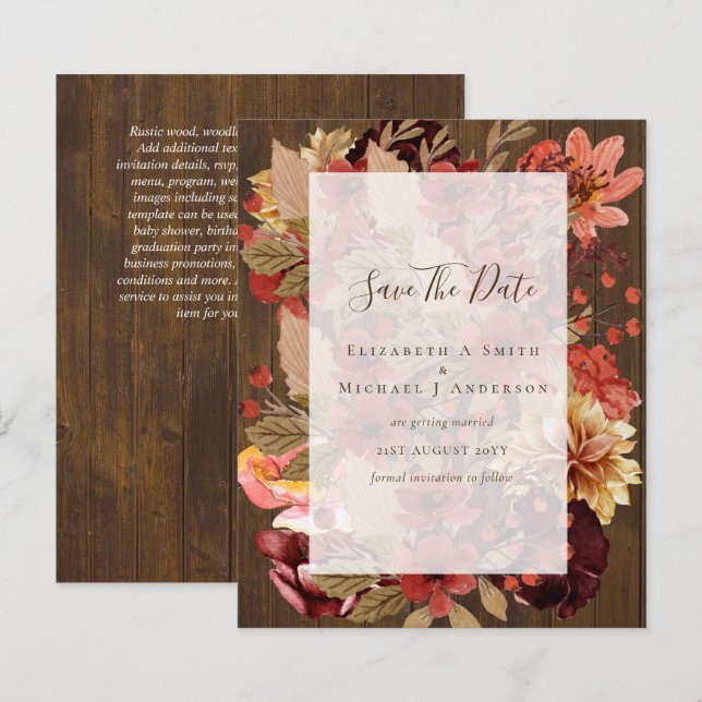 Papier Mariage Floral d'Automne - Budget Bourguignon Oran (Devant / Derrière)