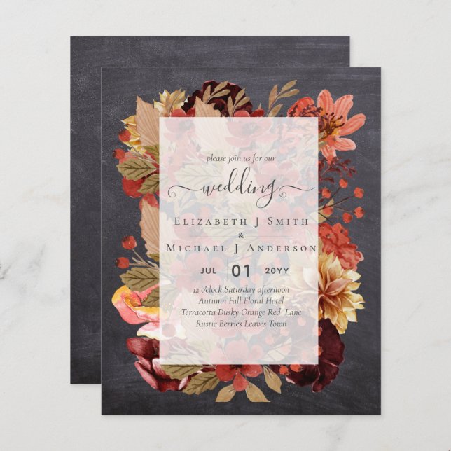 Papier Mariage Floral d'Automne - Budget Bourguignon Oran (Devant / Derrière)