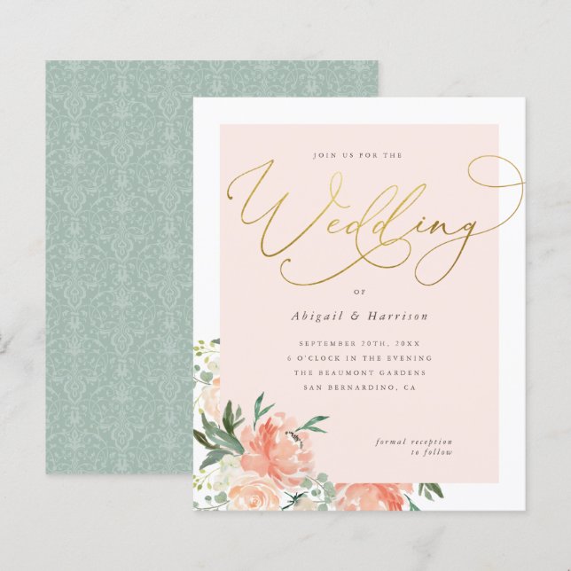 Papier Mariage floral de broche budgétaire et de script o (Devant / Derrière)