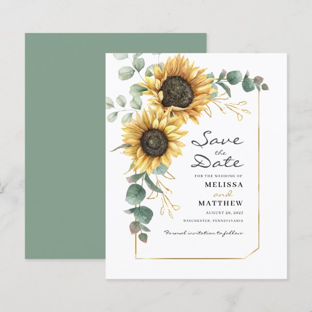 Papier Mariage floral de tournesol Eucalyptus Date de sau (Devant / Derrière)