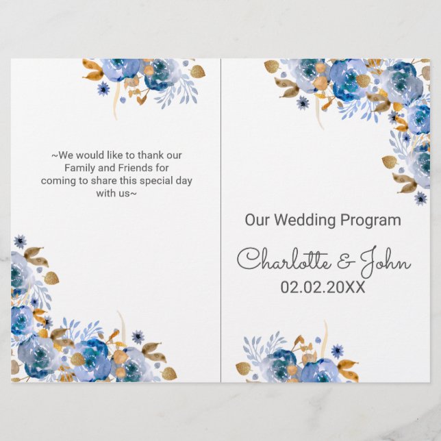 Papier Mariage Floral Or Bleu (Devant)