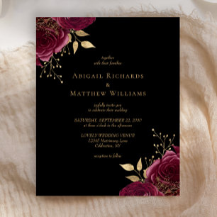 Papier Mariage Floral Or Bourgogne Noir Budget