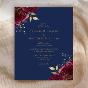 Papier Mariage floral or Bourguignon bleu marine