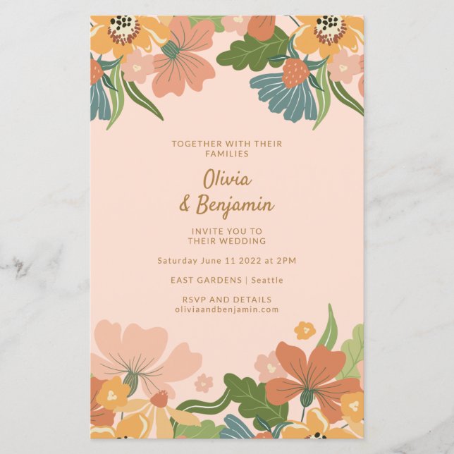 Papier Mariage Floral Orange Bleu de Earthy (Devant)