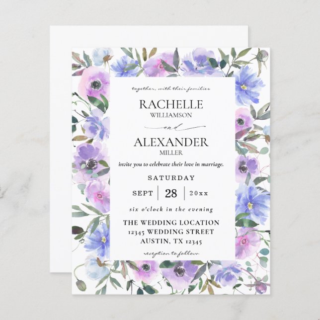 Papier Mariage Floral Peri & Purple Budget (Devant / Derrière)