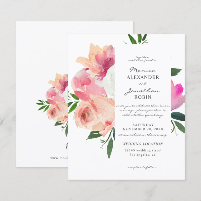 Papier Mariage floral rose et blanc Budget (Devant / Derrière)