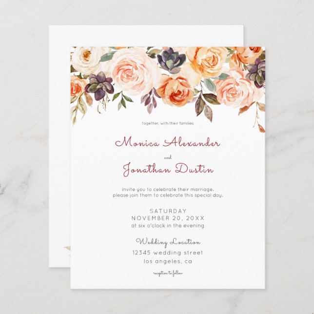 Papier Mariage floral rose et brun budget (Devant / Derrière)