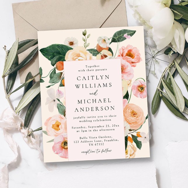Papier Mariage Floral Rose Pâle Moderne Budget (Créateur téléchargé)