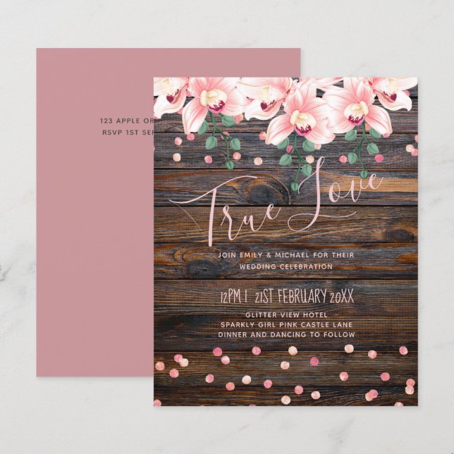 Papier Mariage floral rose Rose rustique (Devant / Derrière)