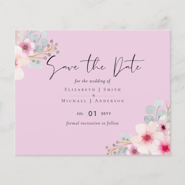 Papier Mariage floral rose vif Enregistrer les dates (Devant)