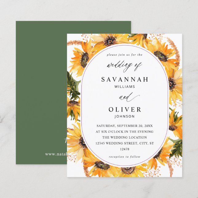 Papier Mariage Floral Tournesol Automne Budget (Devant / Derrière)