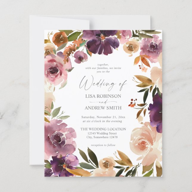 Papier Mariage floral violet rose (Devant)