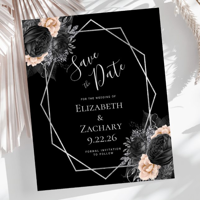 Papier Mariage Géométrique Floral Noir Abricot Budget (Créateur téléchargé)