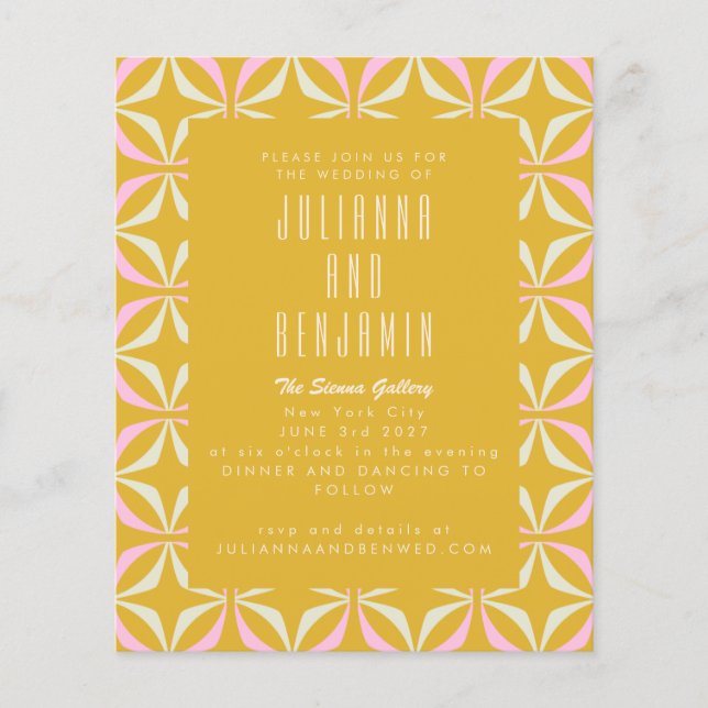 Papier Mariage géométrique jaune rose moyen du budget (Devant)