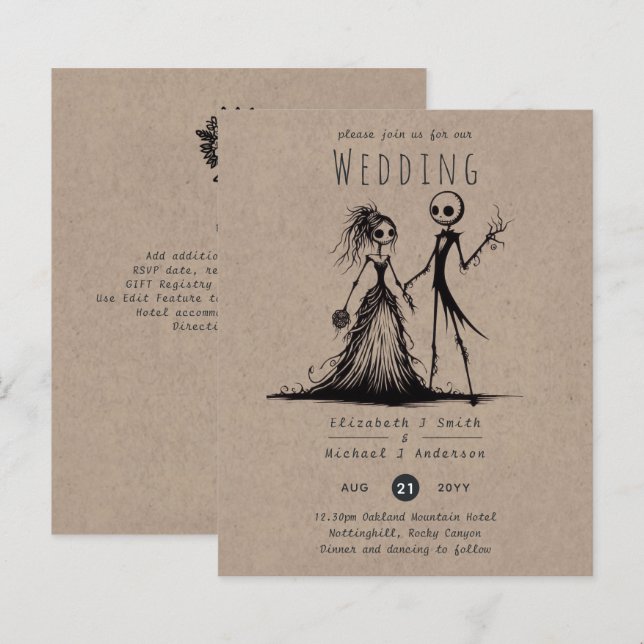 Papier Mariage gothique Cartoon Bride Groom manuscrit (Devant / Derrière)