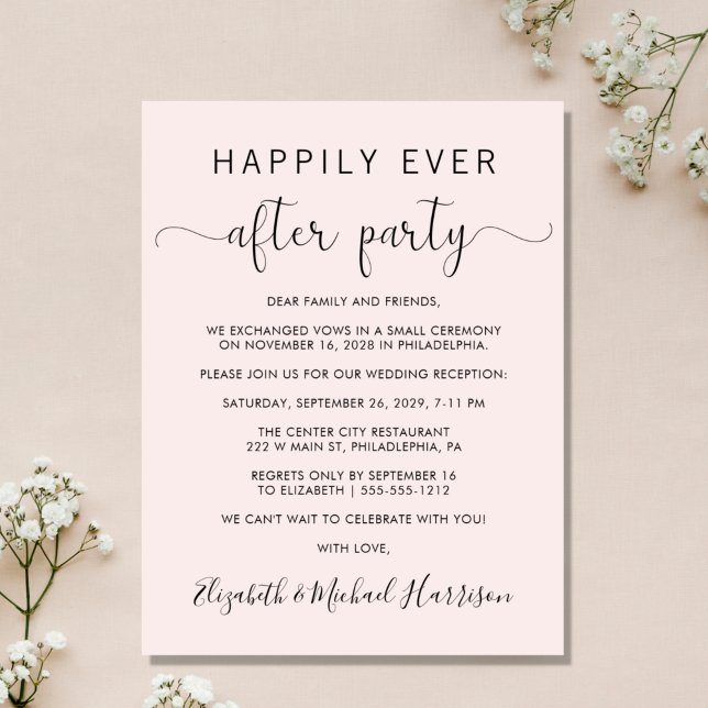 Papier Mariage Heureux Jamais après une invitation rose d (An affordable wedding announcement + reception invitation without compromising on quality or design)