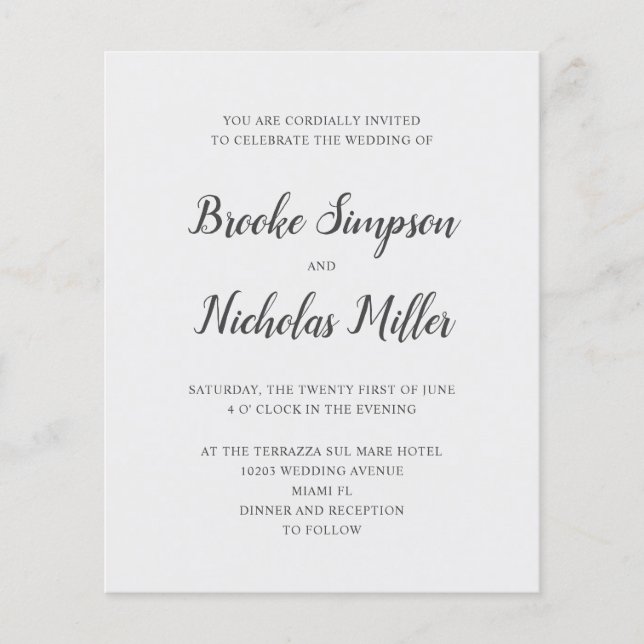 Papier Mariage minimal manuscrit simple à faible coût en  (Devant)