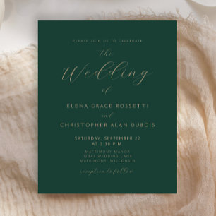 Papier Mariage Minimaliste Budget Vert Foncé Écriture Dor