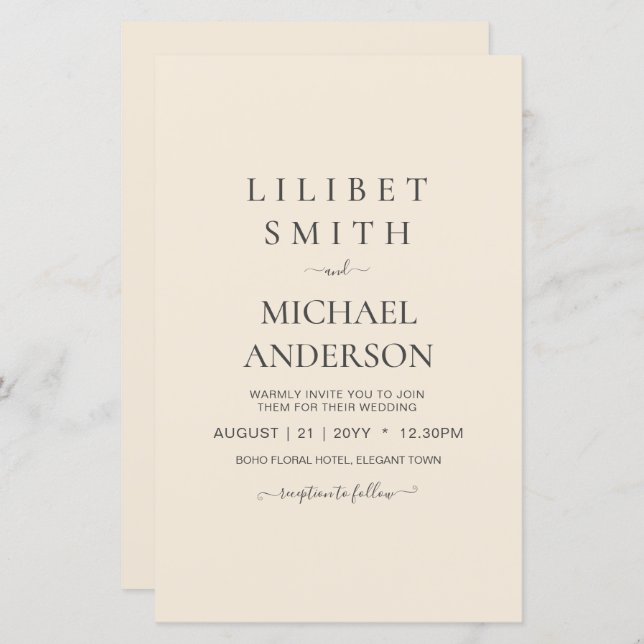 Papier Mariage moderne beige monochrome (Devant / Derrière)