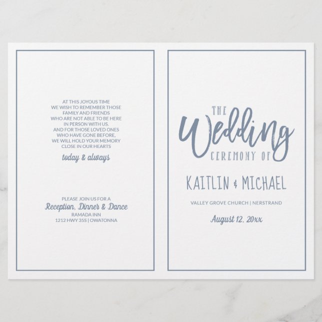 Papier Mariage Moderne Brush Script - Dusty Blue Programm (Devant)