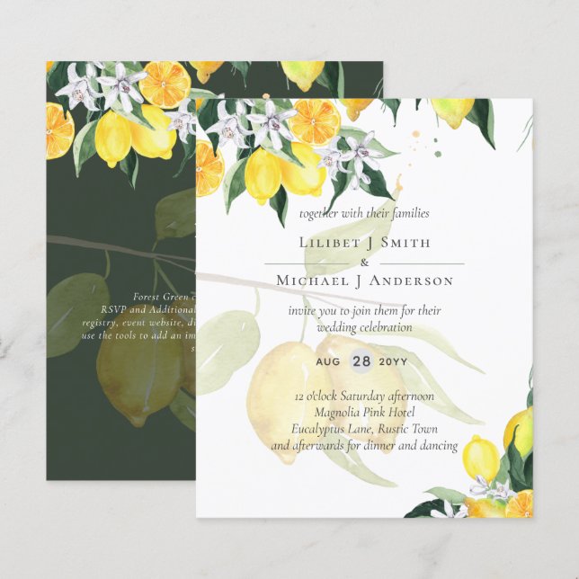 Papier Mariage moderne de citronnier Invitez Élégant (Devant / Derrière)