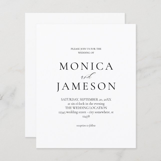 Papier Mariage moderne noir et blanc budget 2V (Devant / Derrière)