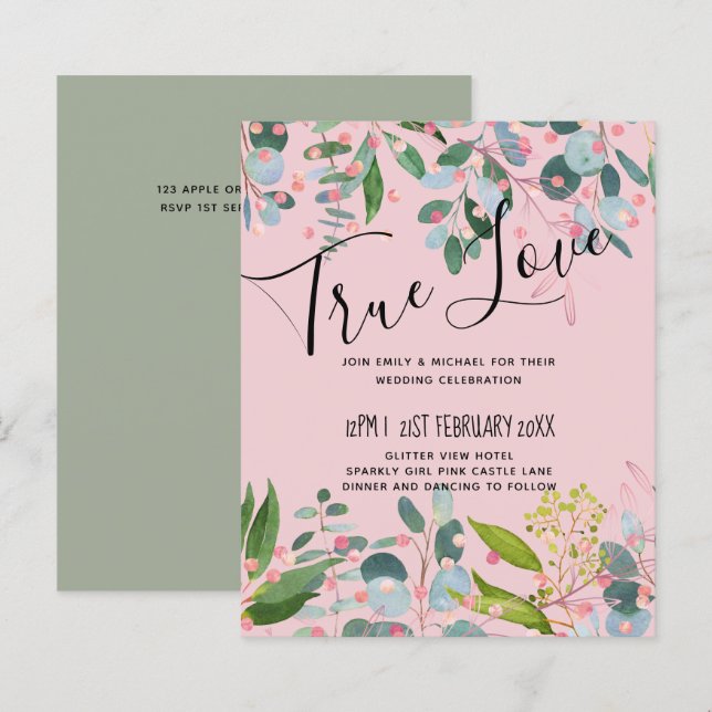 Papier Mariage moderne rose verdure (Devant / Derrière)