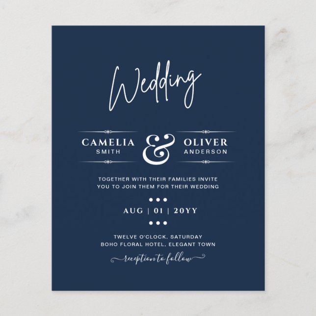 Papier Mariage monochrome bleu moderne texte seulement (Devant)