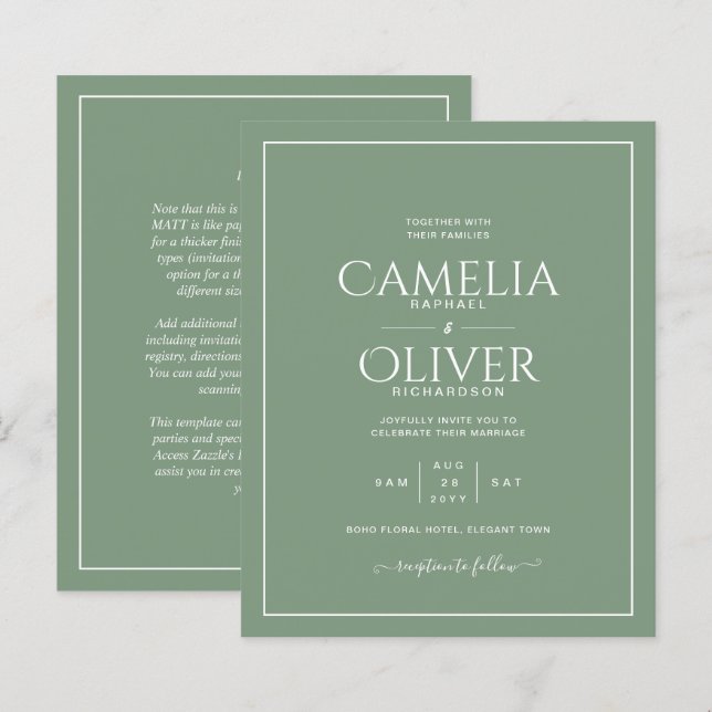 Papier MARIAGE MONOCHROME DU BUDGET Sage (Devant / Derrière)