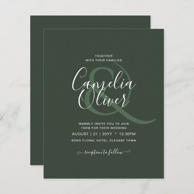 Papier Mariage monochrome vert moderne (Devant / Derrière)