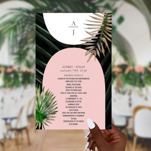 Papier Mariage Monogramme à arc rose pâle des palmes trop