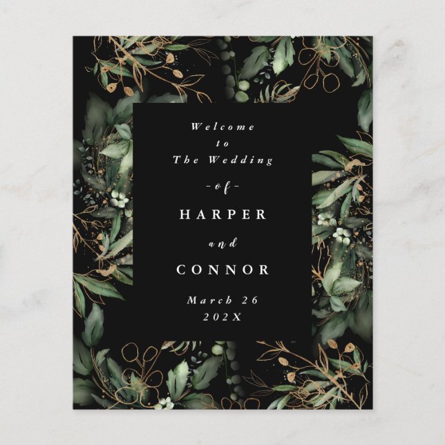 Papier Mariage noir Eucalyptus moderne Onyx Premium (Devant)