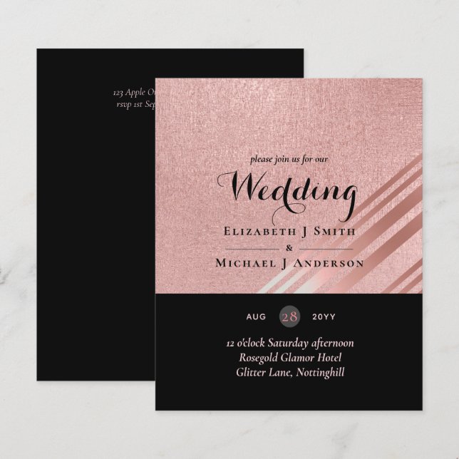 Papier Mariage noir Rose moderne (Devant / Derrière)