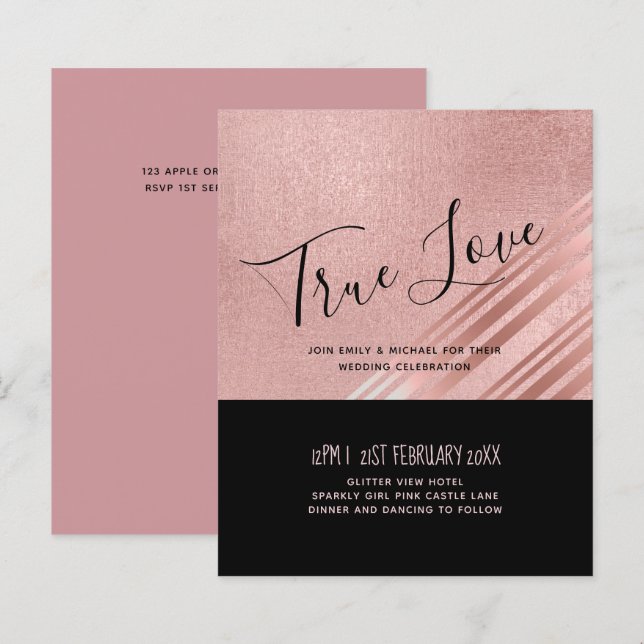 Papier Mariage noir Rose moderne (Devant / Derrière)