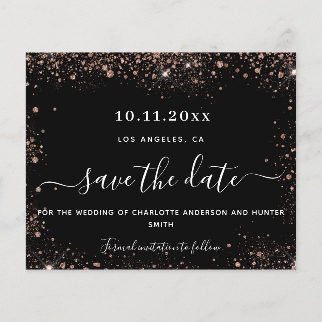 Papier Mariage noir rose or parties scintillant budget en (Devant)