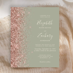 Papier Mariage Paillettes Vert Sauge et Or Rose Budget