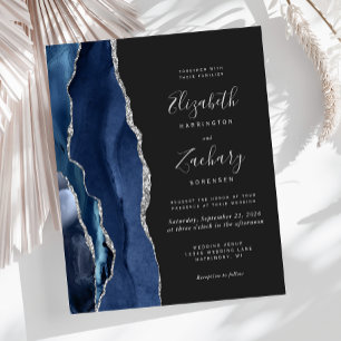 Papier Mariage pas cher bleu marine agate argent foncé