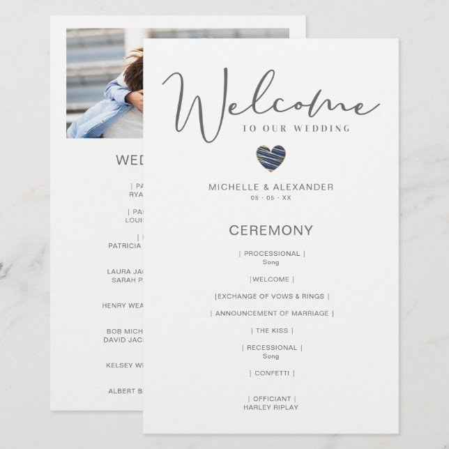 Papier Mariage pas cher Gris Whimsical Photo Marine Blue  (Devant / Derrière)