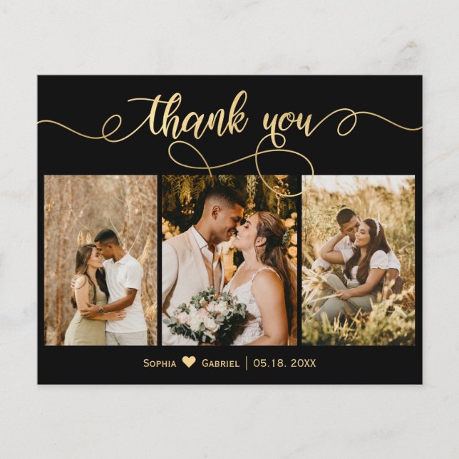 Papier Mariage photo de script noir et or Budget (Devant)
